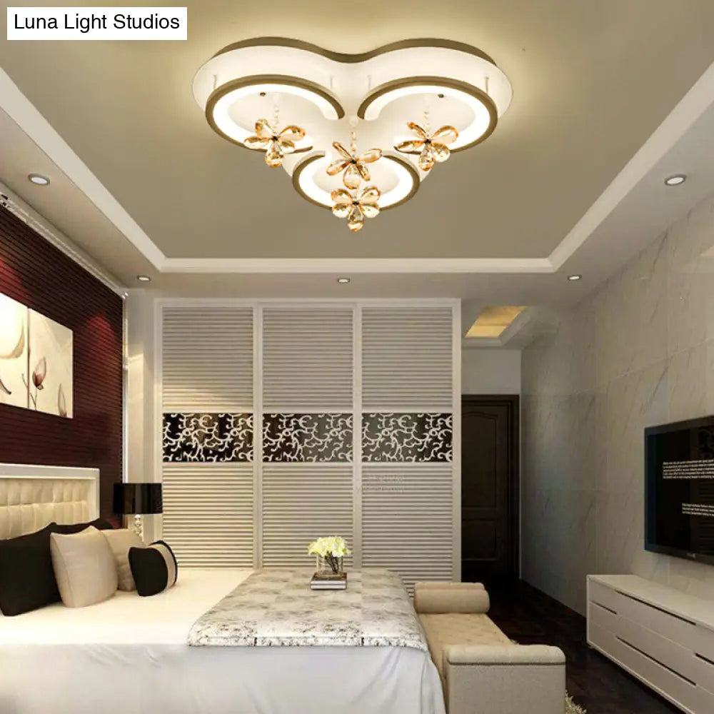 Contemporary Led Acrylic Flushmount Lamp - White Flower/Cloud/Moon Design For Bedroom