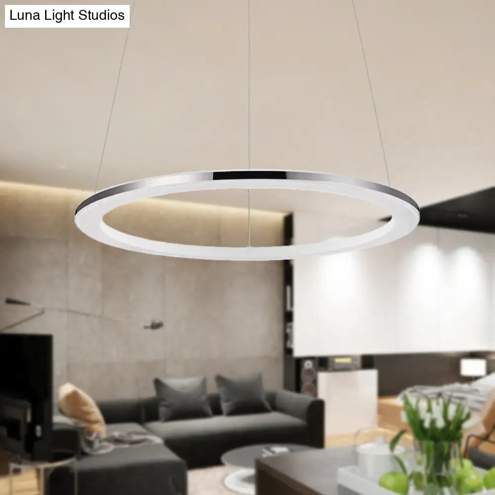 Contemporary Led Acrylic Round Ceiling Pendant Chandelier - 1/2/3-Head Silver Warm/White Light