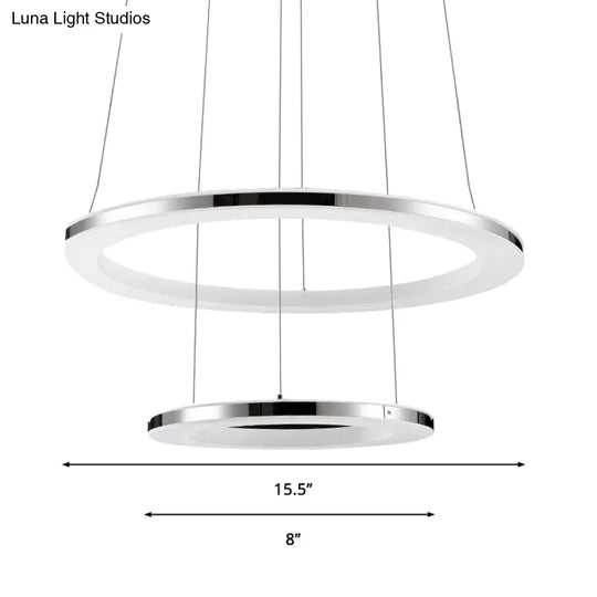 Contemporary Led Acrylic Round Ceiling Pendant Chandelier - 1/2/3-Head Silver Warm/White Light