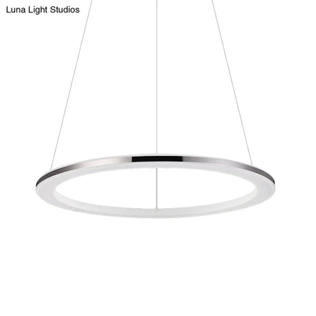 Contemporary Led Acrylic Round Ceiling Pendant Chandelier - 1/2/3-Head Silver Warm/White Light