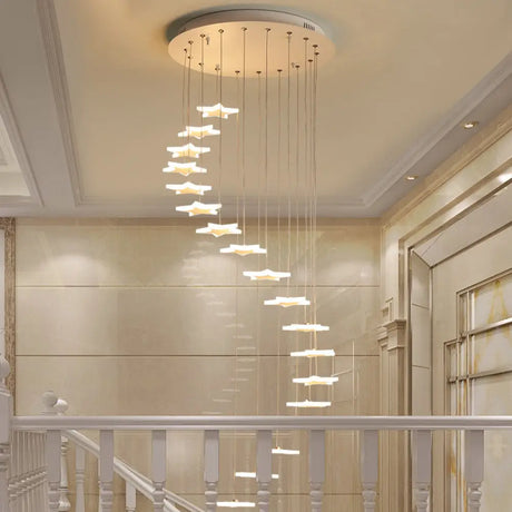 Spiral Hanging Star Lights - Led Cluster Pendant In Warm/White Light