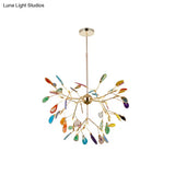 Contemporary Led Agate Suspension Pendant Light For Dining Room - Gold Leaf Chandelier Lighting