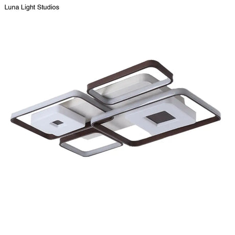 Contemporary Led Aluminum Flush Mount Bedroom Light - Square/Rectangular Frame Coffee White