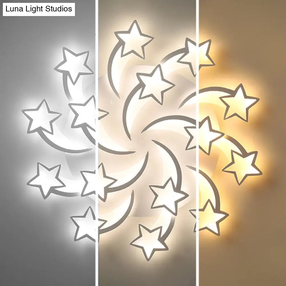 Contemporary Led Bedroom Ceiling Mount Light In White With Acrylic Stars Flush Design