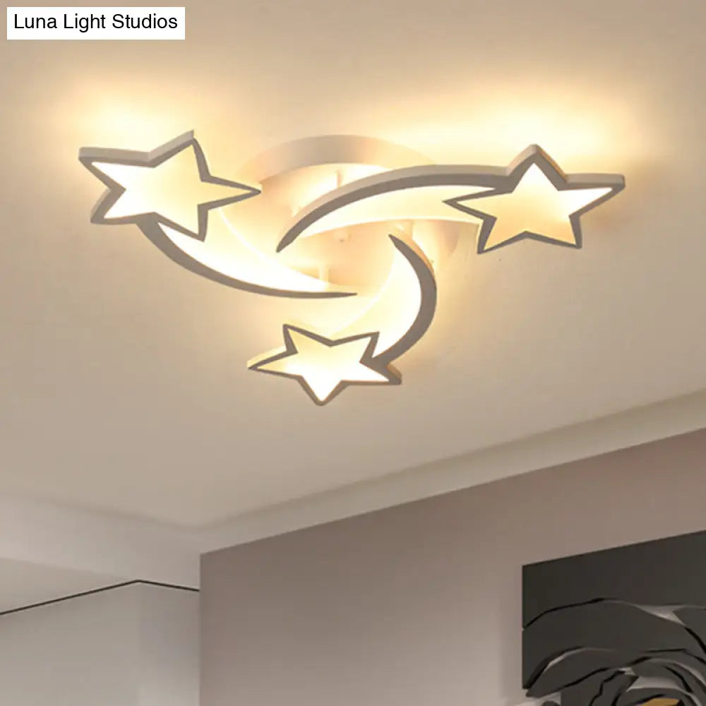 Contemporary Led Bedroom Ceiling Mount Light In White With Acrylic Stars Flush Design