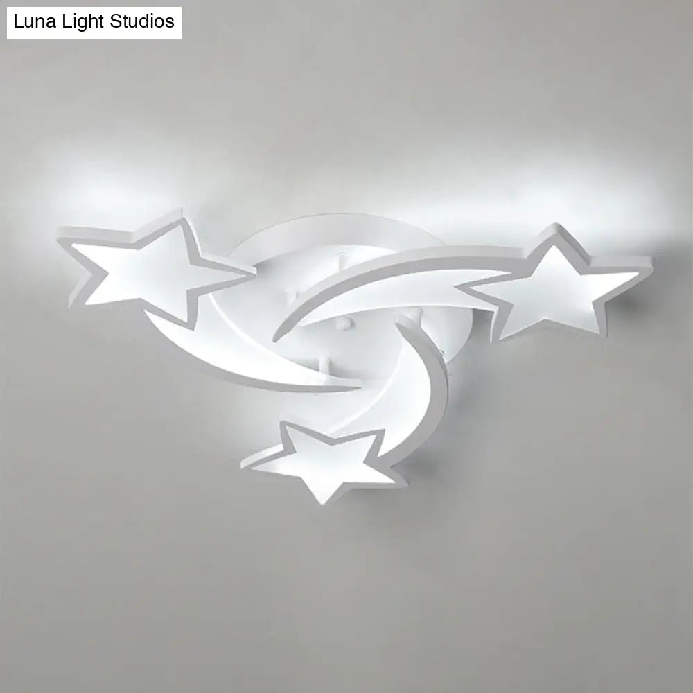 Contemporary Led Bedroom Ceiling Mount Light In White With Acrylic Stars Flush Design