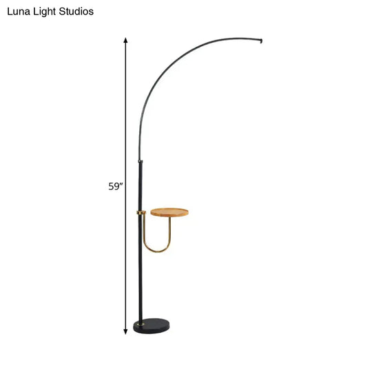 Contemporary Led Black Floor Lamp With Table Design - Bent Metallic Standing Lighting In Warm/White