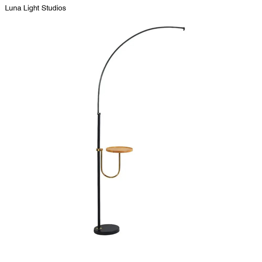 Contemporary Led Black Floor Lamp With Table Design - Bent Metallic Standing Lighting In Warm/White