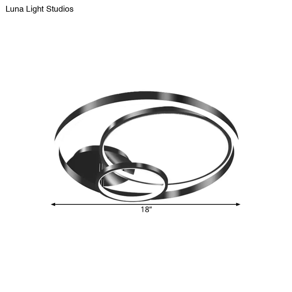 Contemporary Led Black Flush Ceiling Light - 18’/21.5’ Wide Rings Semi Design For Bedroom