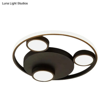 Contemporary Led Black Flush Mount Bear Head Acrylic Light Fixture