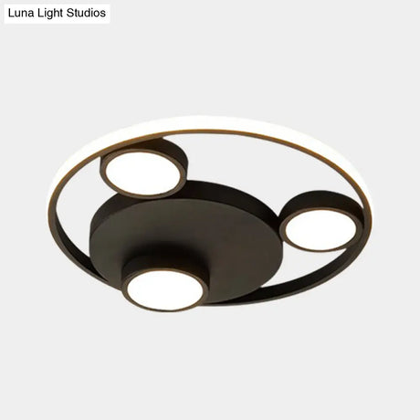 Contemporary Led Black Flush Mount Bear Head Acrylic Light Fixture