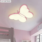 Contemporary Led Butterfly Ceiling Lamp For Bedroom - Acrylic Flush Mount In Yellow/Pink/Blue