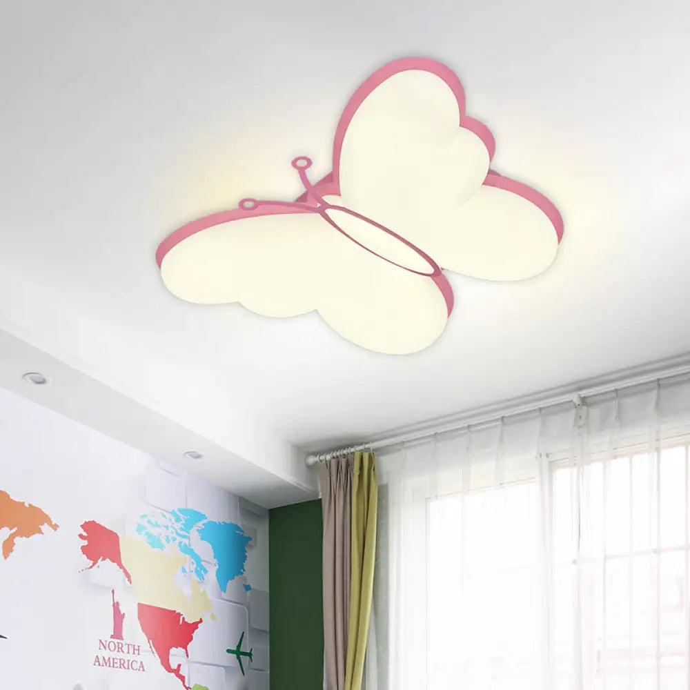 Contemporary Led Butterfly Ceiling Lamp For Bedroom - Acrylic Flush Mount In Yellow/Pink/Blue Pink