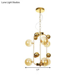 Contemporary Led Ceiling Chandelier: Global Hanging Lights In Amber/Smoke Gray Glass (10 Lights)