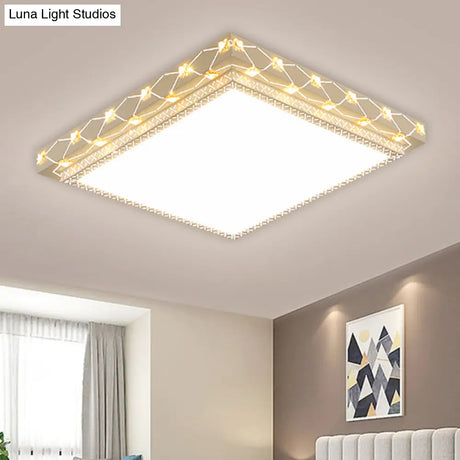 Contemporary Led Ceiling Flush Mount In White With Beveled Crystal Deco