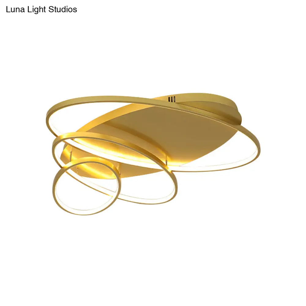 Contemporary Led Ceiling Flush Mount Lamp With Intersected Oval Design Black/White/Gold Finish And