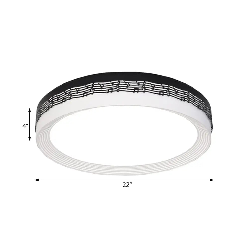 Contemporary Led Ceiling Lamp In Black Round 18/22/30 Dia Flush Mount With Warm/White Lighting And