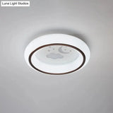Contemporary Led Ceiling Lamp In White With Moon Deer And Hot Air Balloon Flush Light