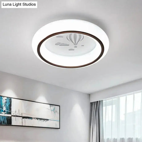 Contemporary Led Ceiling Lamp In White With Moon Deer And Hot Air Balloon Flush Light