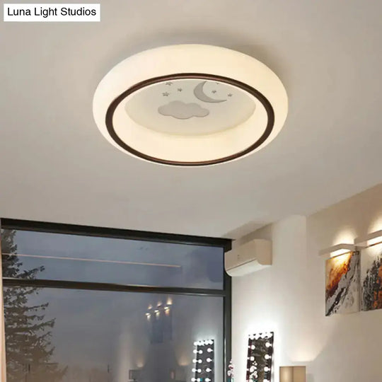 Contemporary Led Ceiling Lamp In White With Moon Deer And Hot Air Balloon Flush Light