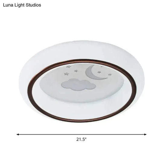 Contemporary Led Ceiling Lamp In White With Moon Deer And Hot Air Balloon Flush Light