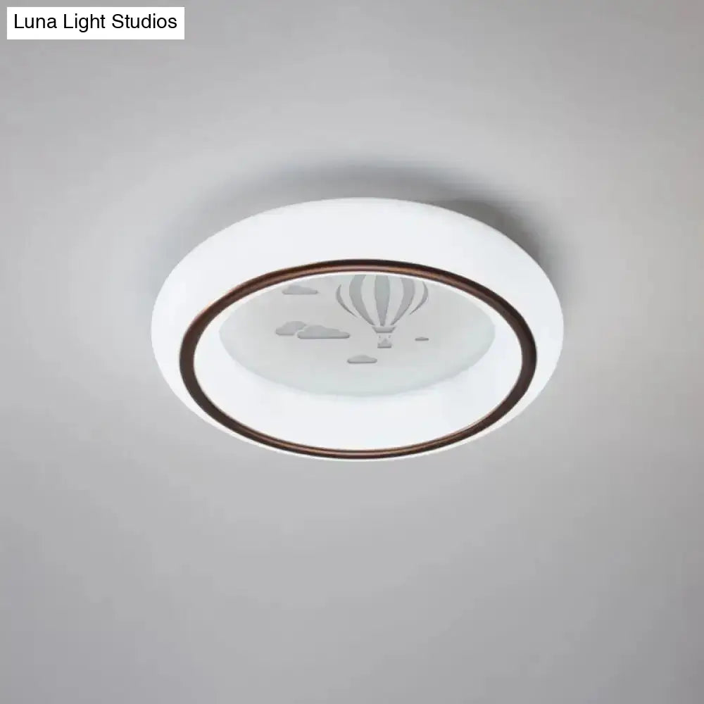 Contemporary Led Ceiling Lamp In White With Moon Deer And Hot Air Balloon Flush Light