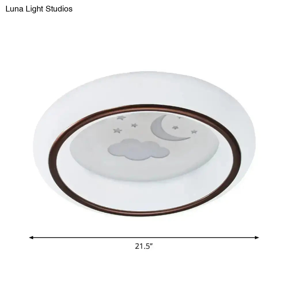 Contemporary Led Ceiling Lamp In White With Moon Deer And Hot Air Balloon Flush Light