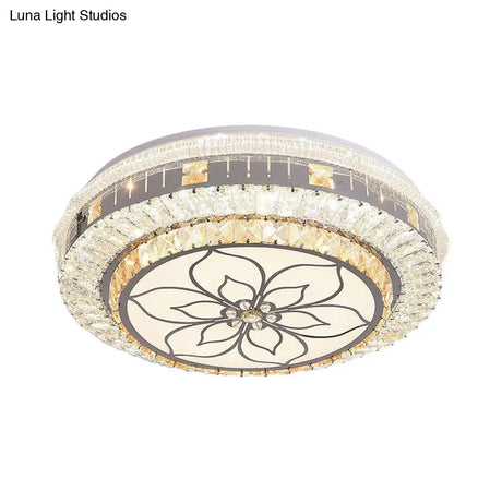 Contemporary Led Ceiling Lamp With Clear Crystal Blocks And Flower Pattern Design
