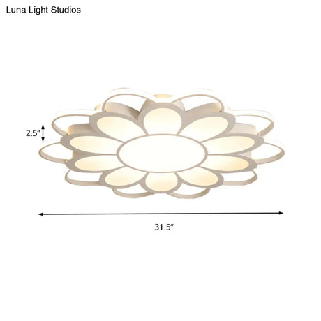 Contemporary Led Ceiling Light: 20.5’/27’/31.5’ Dia White Metal Flush Mount Fixture For
