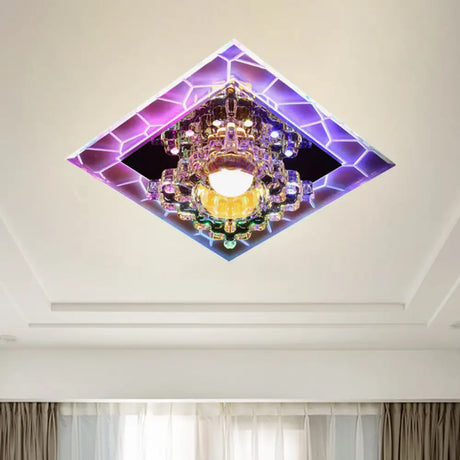 Contemporary Led Ceiling Light Flush Mount With Flower Clear Crystal Shade White/Multi Color