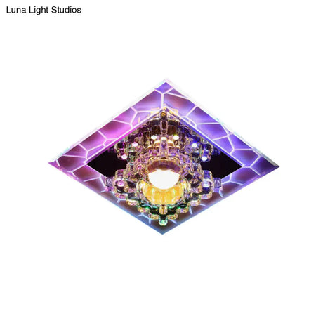 Contemporary Led Ceiling Light Flush Mount With Flower Clear Crystal Shade White/Multi Color
