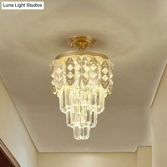 Contemporary Led Ceiling Light With Clear Crystal Prisms And Gold Finish
