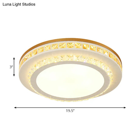 Contemporary Led Ceiling Mount Light In White With Crystal Design - Round/Hexagon/Rhombus Shape