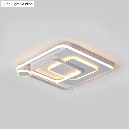 Contemporary Led Ceiling Mounted Lamp - White Square Overlapped Flush Light 18/21.5 Wide Warm/White