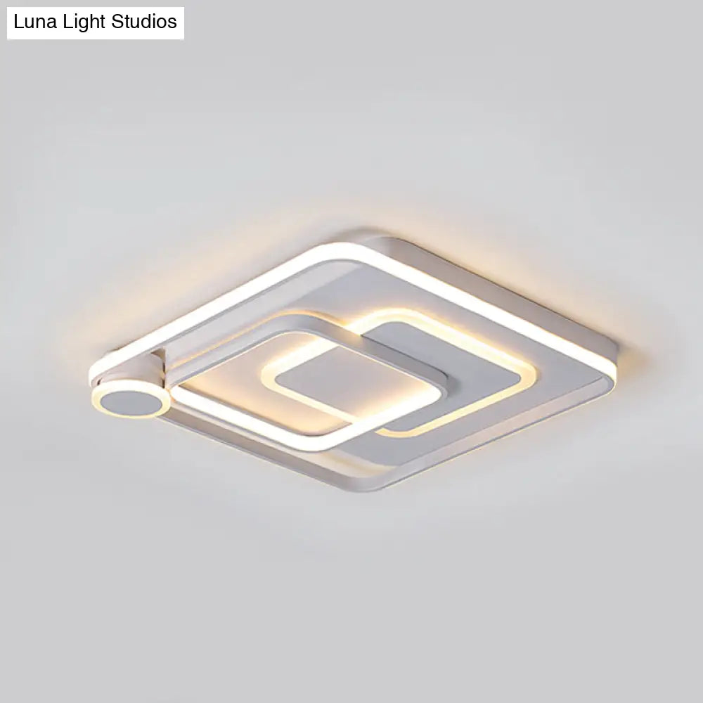 Contemporary Led Ceiling Mounted Lamp - White Square Overlapped Flush Light 18’/21.5’ Wide