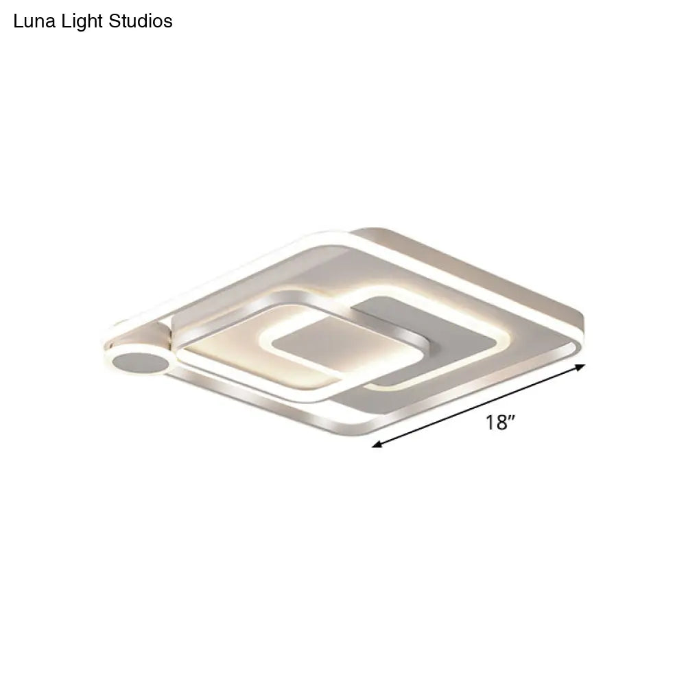Contemporary Led Ceiling Mounted Lamp - White Square Overlapped Flush Light 18/21.5 Wide Warm/White