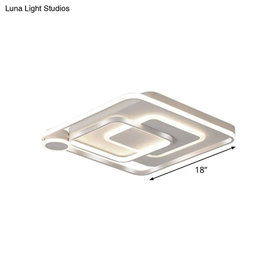 Contemporary Led Ceiling Mounted Lamp - White Square Overlapped Flush Light 18/21.5 Wide Warm/White