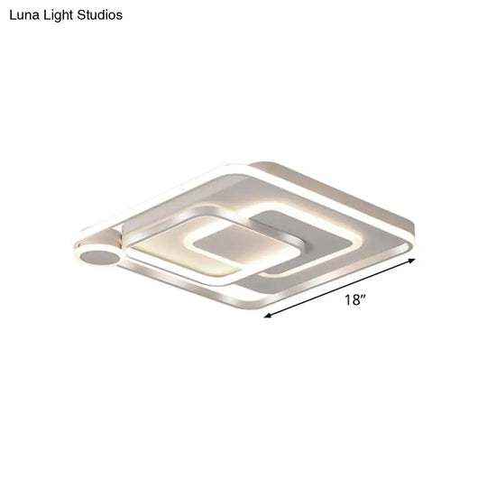 Contemporary Led Ceiling Mounted Lamp - White Square Overlapped Flush Light 18’/21.5’ Wide