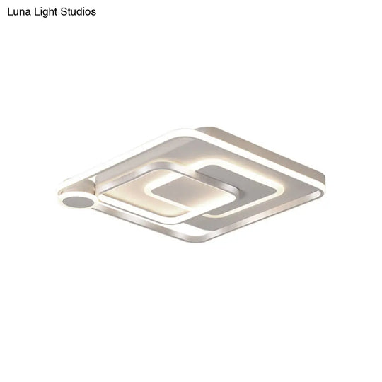 Contemporary Led Ceiling Mounted Lamp - White Square Overlapped Flush Light 18’/21.5’ Wide