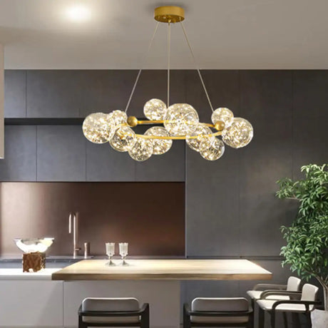 Modern Led Chandelier Pendant Light With Ball Shaped Clear Glass Gold; Perfect For Dining Rooms