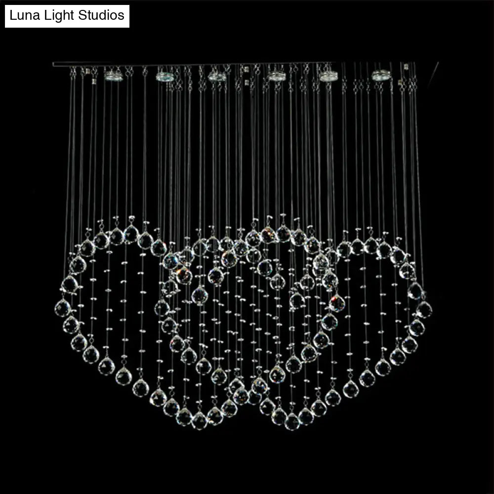 Contemporary Led Chrome Love Heart Flush Mount Light For Dining Room - Crystal Orb
