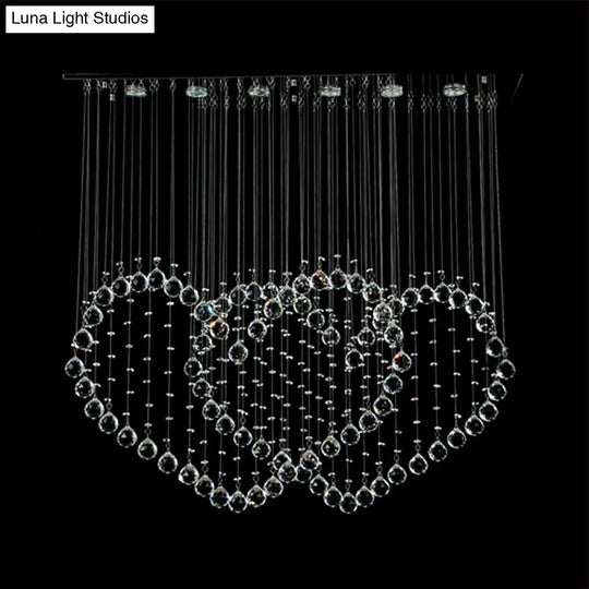 Contemporary Led Chrome Love Heart Flush Mount Light For Dining Room - Crystal Orb