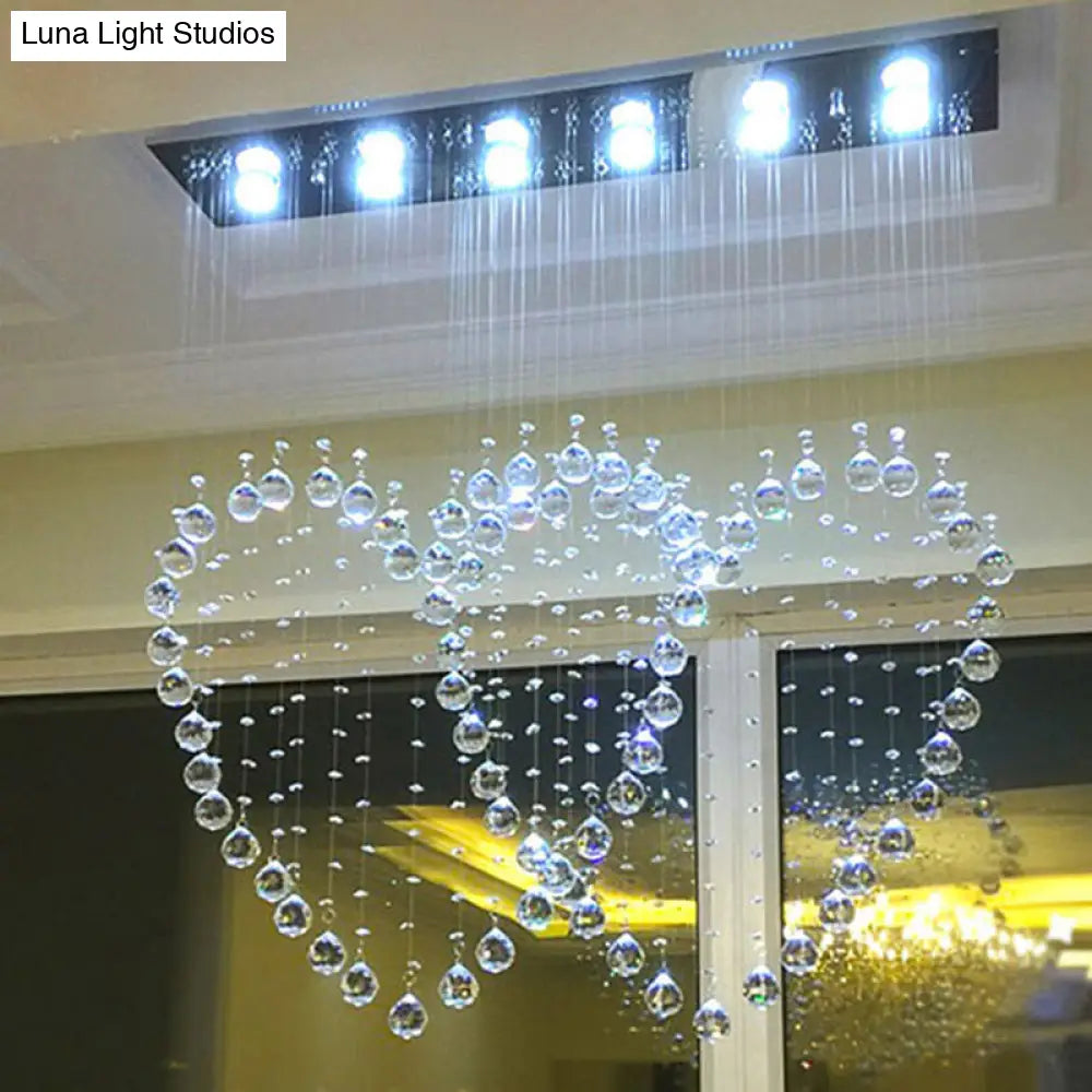 Contemporary Led Chrome Love Heart Flush Mount Light For Dining Room - Crystal Orb
