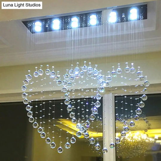 Contemporary Led Chrome Love Heart Flush Mount Light For Dining Room - Crystal Orb