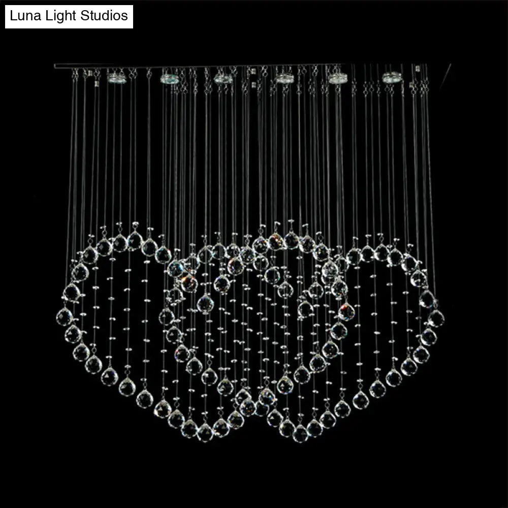 Contemporary Led Chrome Love Heart Flush Mount Light For Dining Room - Crystal Orb