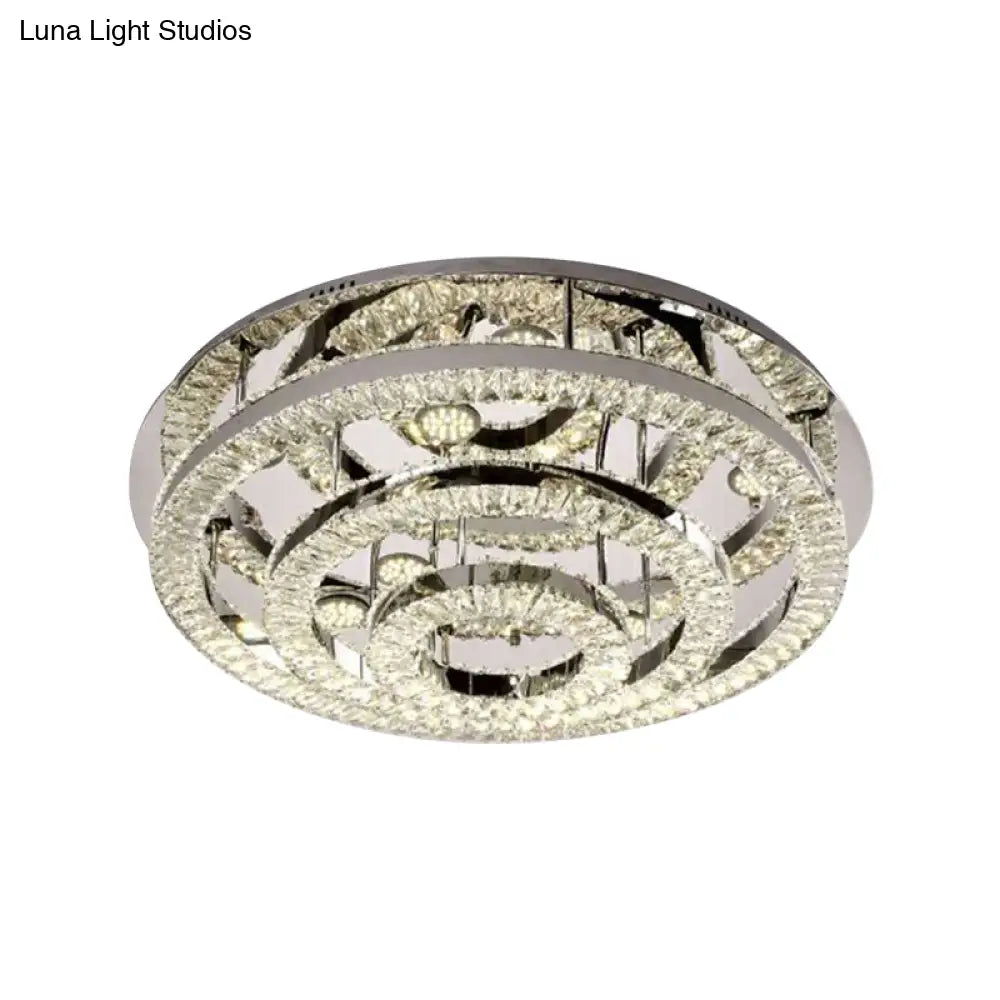 Contemporary Led Chrome Semi Flush Mount Ceiling Lamp With Layered Crystal Blocks - Warm/White Light
