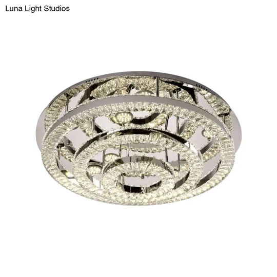 Contemporary Led Chrome Semi Flush Mount Ceiling Lamp With Layered Crystal Blocks - Warm/White Light