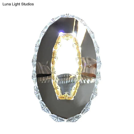 Contemporary Led Chrome Wall Mount Light Fixture: Crystal Prism Oval Lighting In Warm/White/2 Color