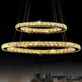 Contemporary Led Crystal Block Chandelier Pendant Light For Bedroom Clear / 12’ + 19.5’ Warm