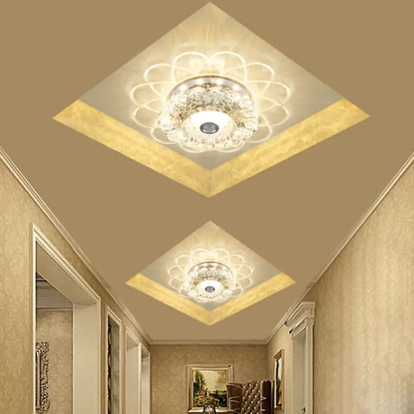 Contemporary Led Crystal Bloom Flush Mount Lamp For Corridors - White/Multi Color/Warm Light Clear